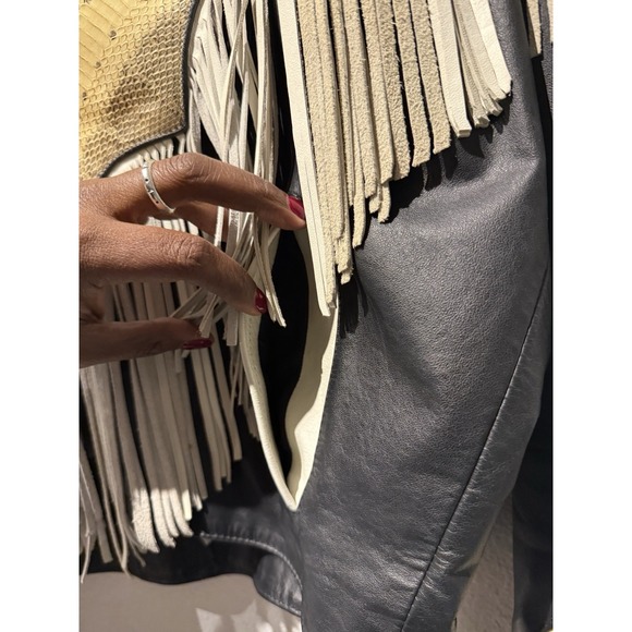 Vintage Unisex Leather Fringe Western Jacket Snakeskin Rodeo Mexico Cowboy - Picture 6 of 10